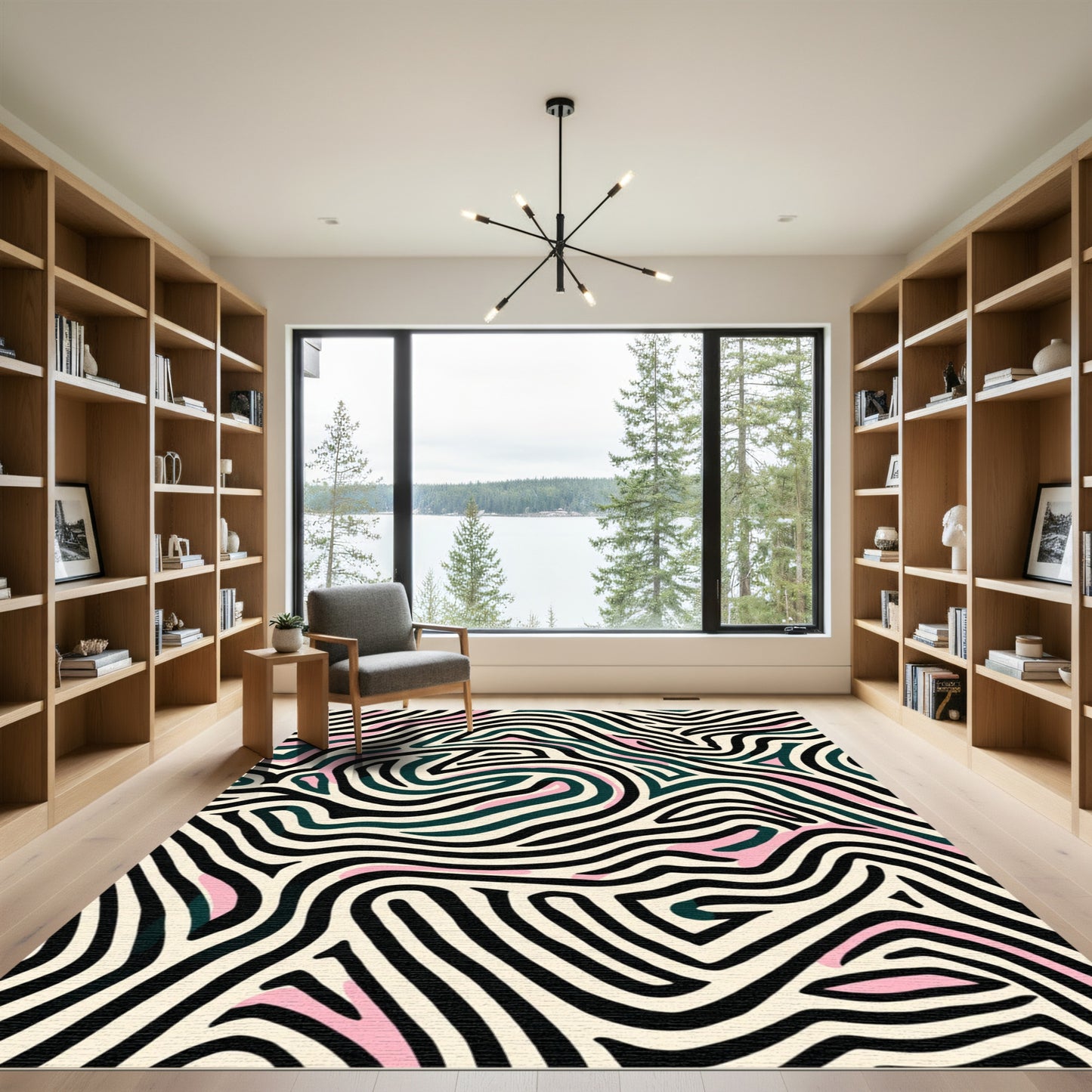 Bold Cream Black Pink Swirls Rug