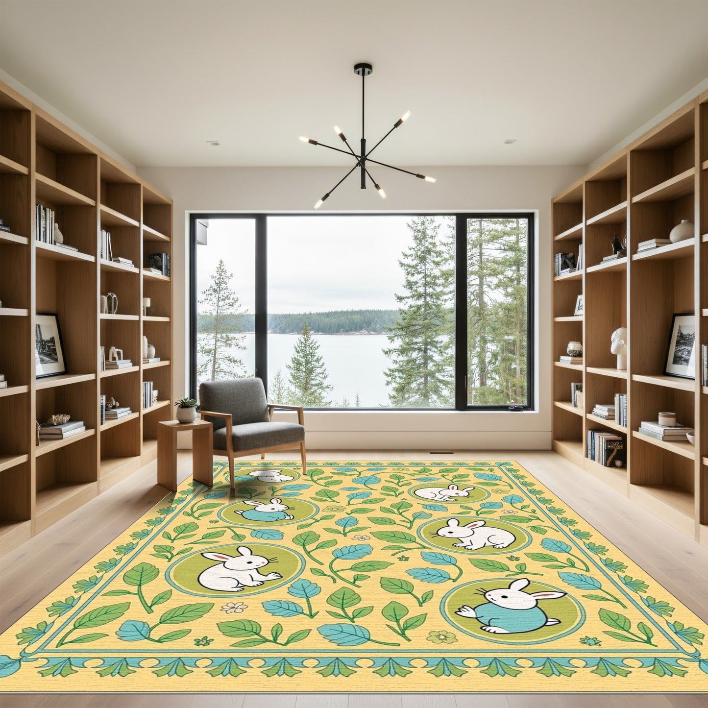 Whimsical Spring Bunny Garden Rug