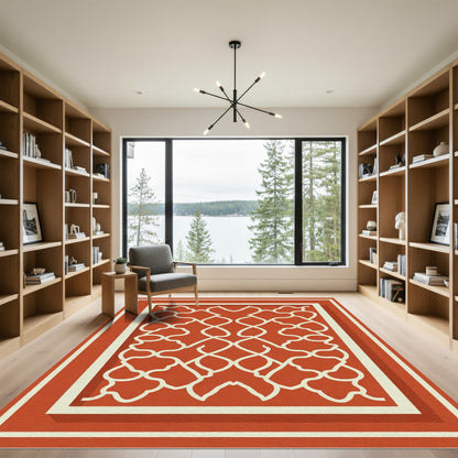 Terracotta Lattice Arabesque Trellis Rug