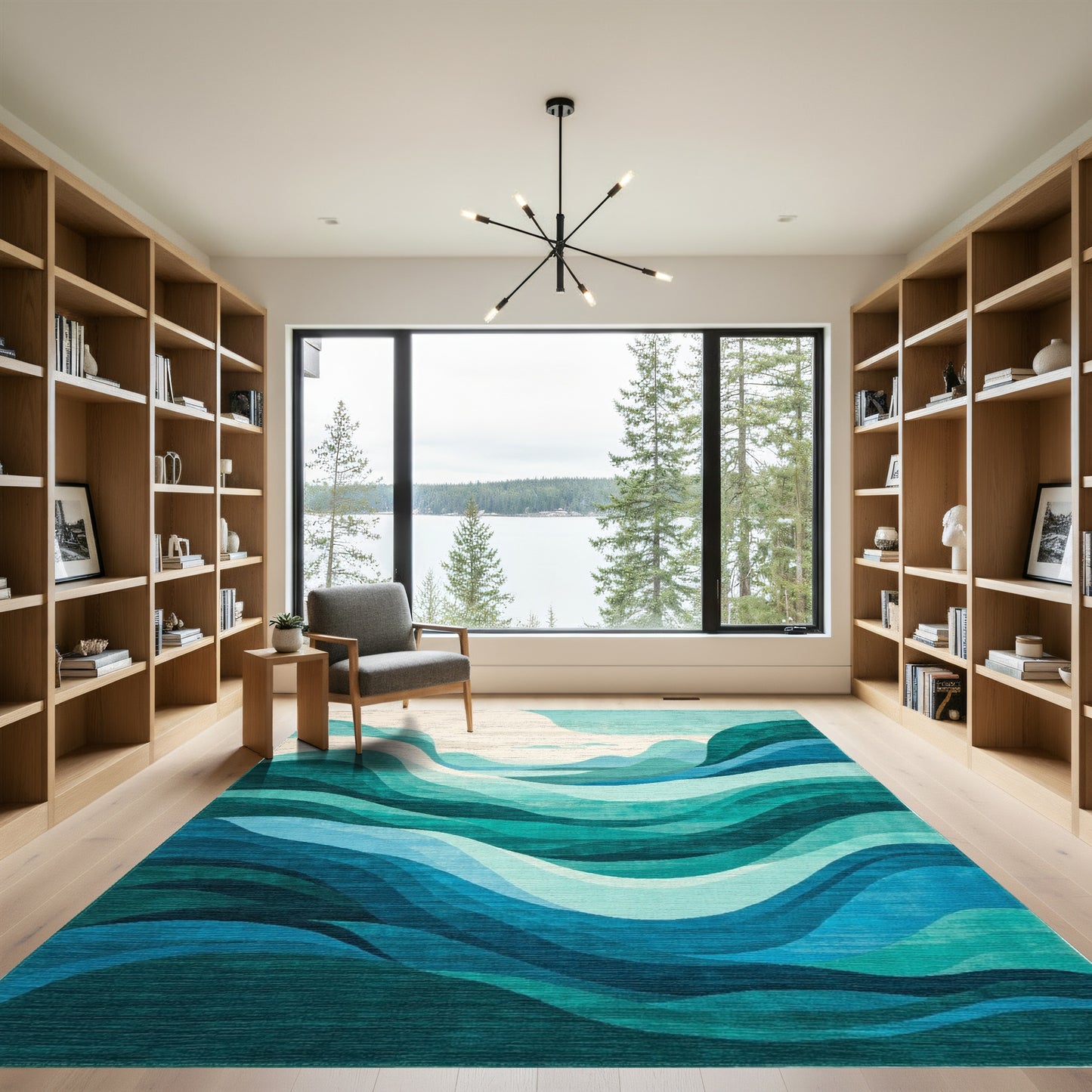 Teal Layered Abstract Waves Rug