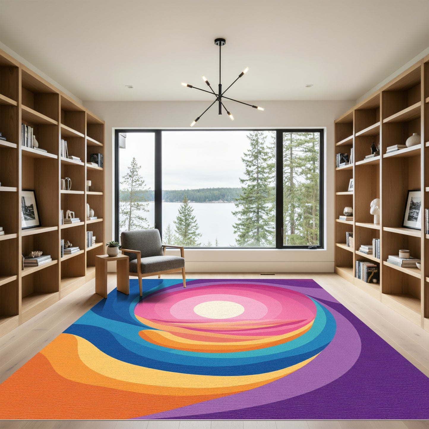 Vibrant Sunset Swirl Abstract Rug