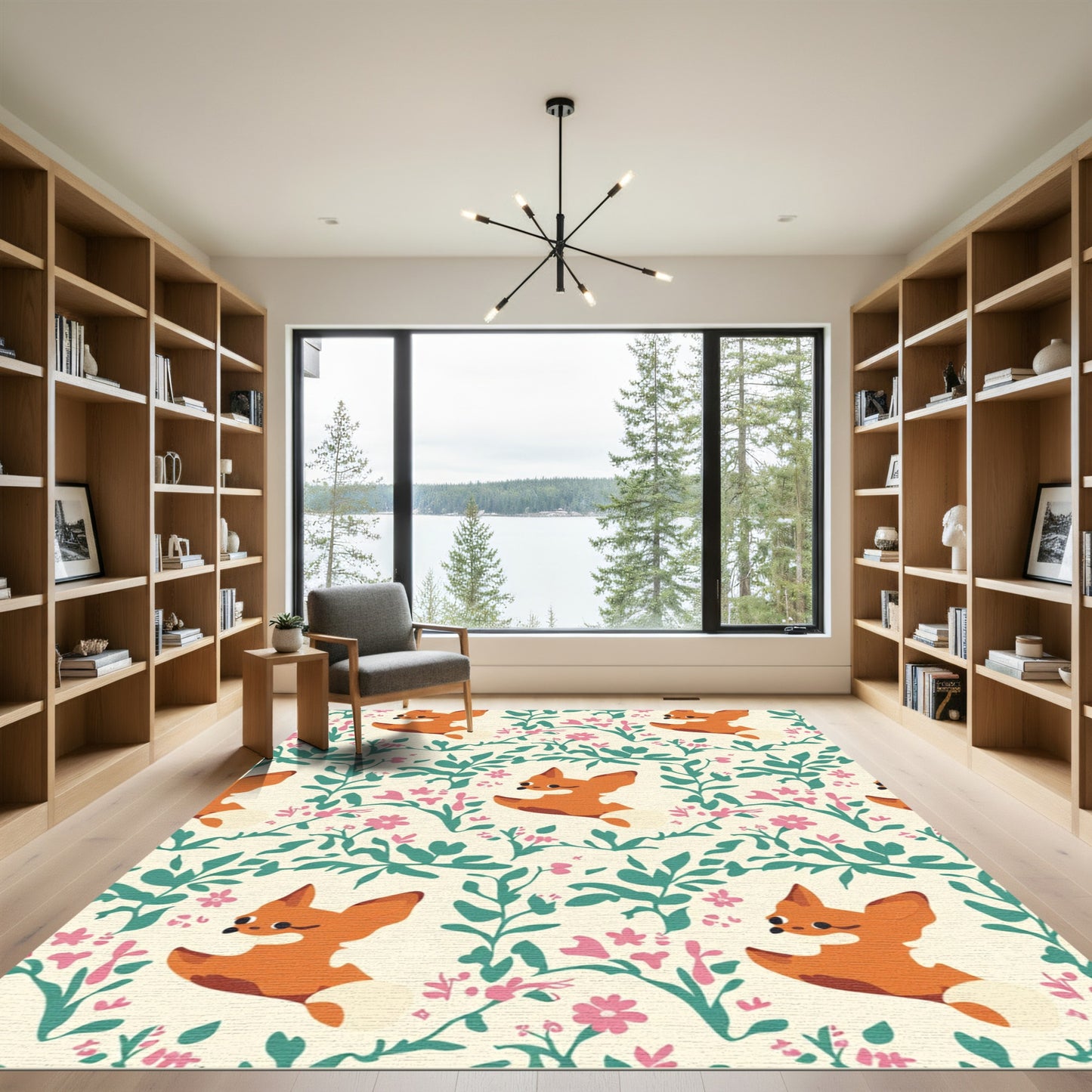 Whimsical Fox Floral Grove Rug