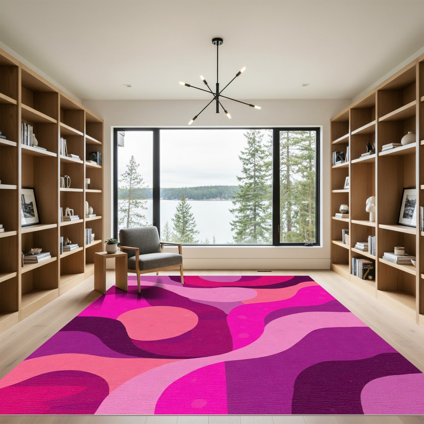 Vibrant Orchid Pink Flowing Waves Rug