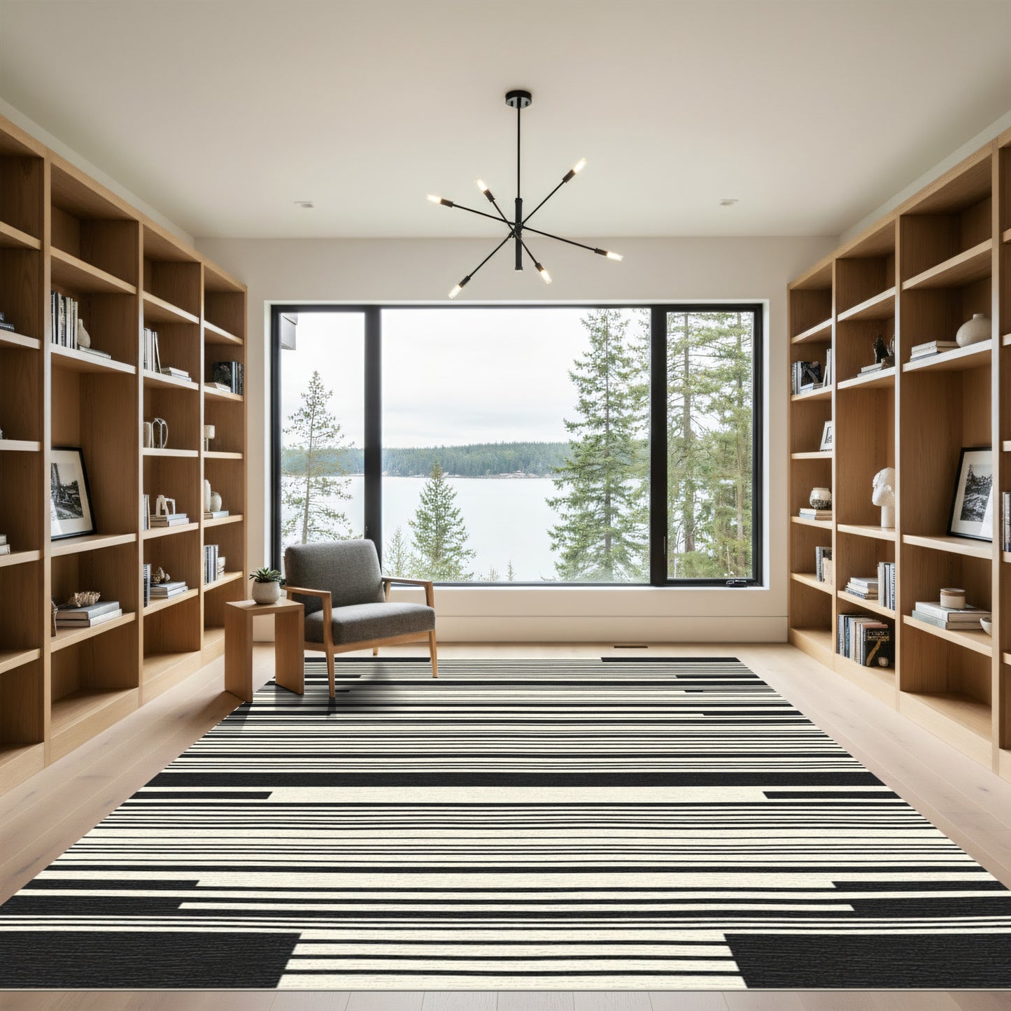 Minimalist Black Ivory Horizontal Stripe Rug