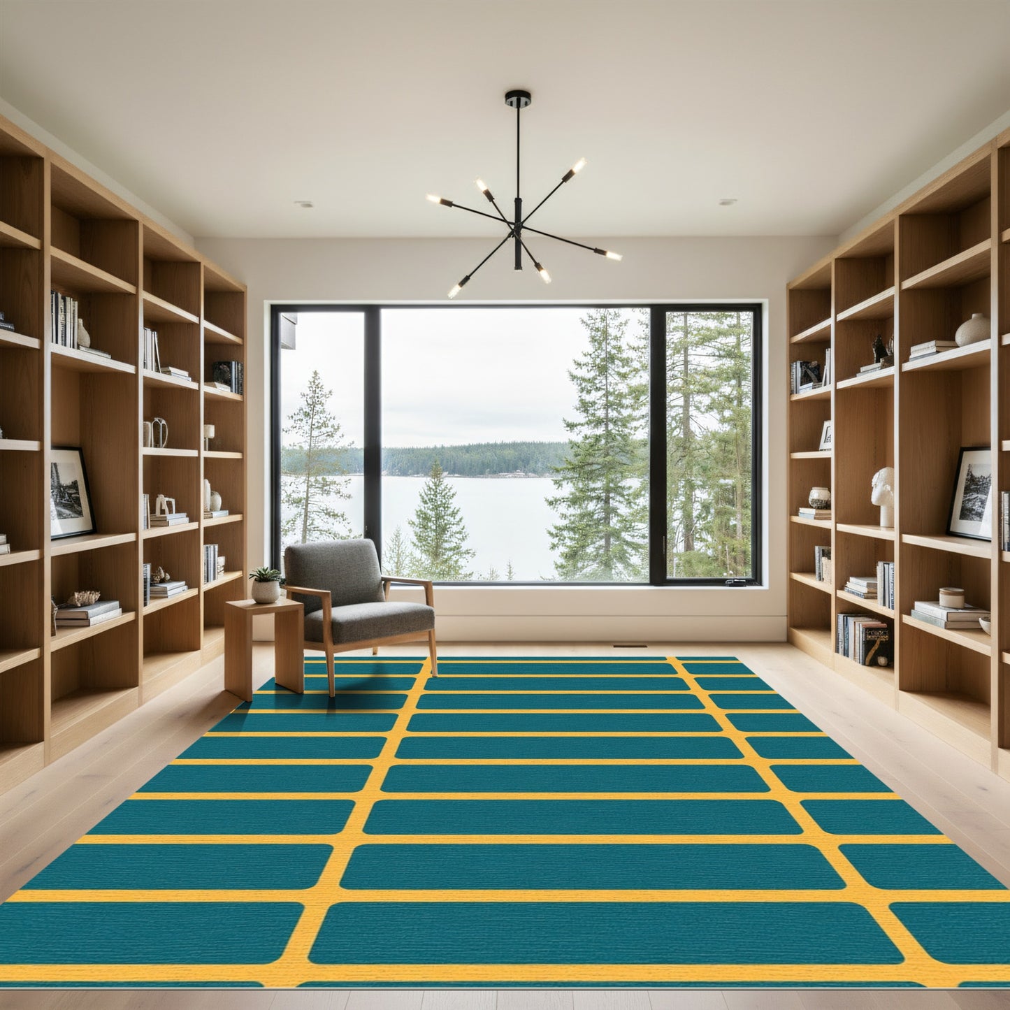 Teal and Gold Horizontal Stripes Rug