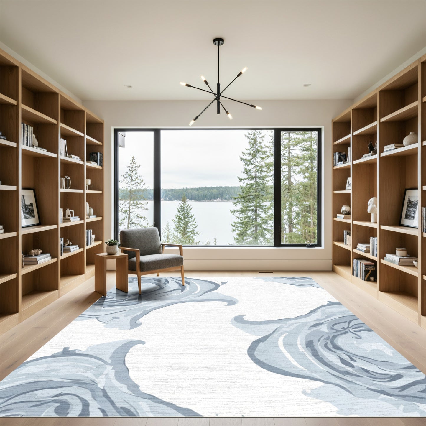 Serene Gray Swirl Abstract Rug