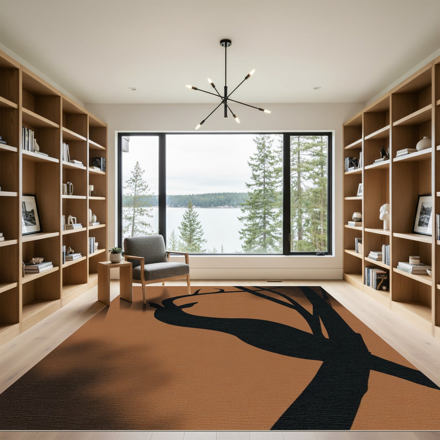 Brown Forest Deer Silhouette Rug
