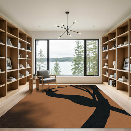 Brown Forest Deer Silhouette Rug