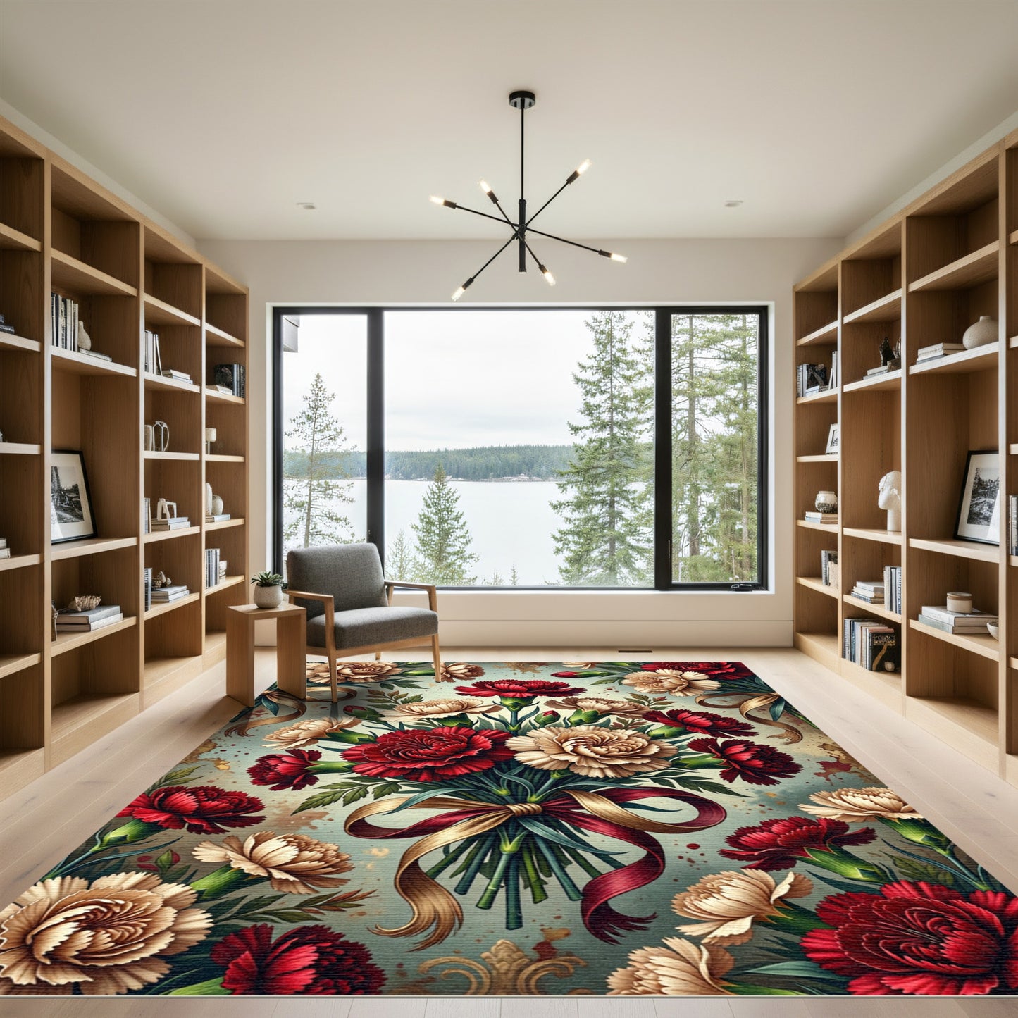 Red White Carnation Ribbon Bouquet Rug
