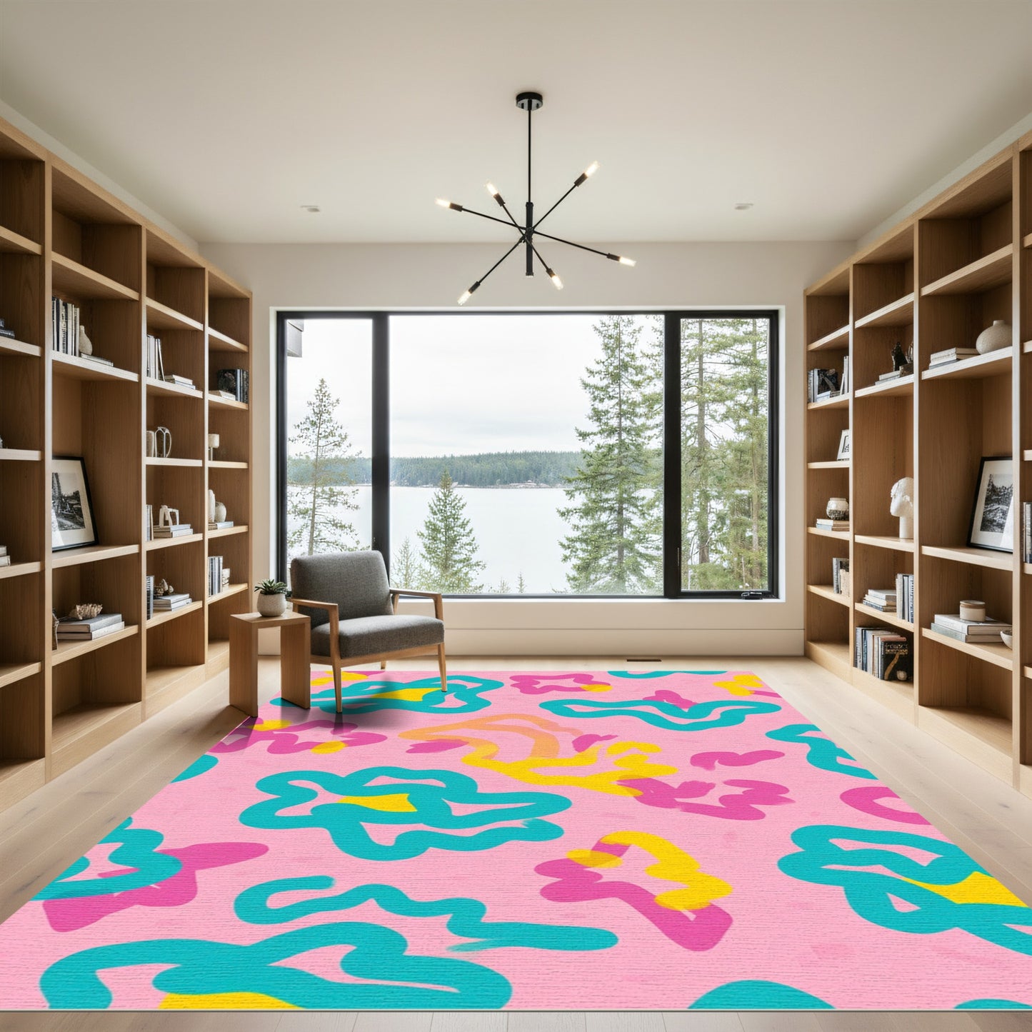 Pink Abstract Scribble Dot Rug