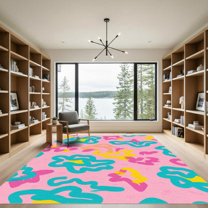 Pink Abstract Scribble Dot Rug