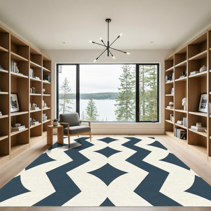 Deep Blue Diamond Interlocking Pattern Rug