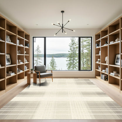 Subtle Beige Plaid Grid Rug
