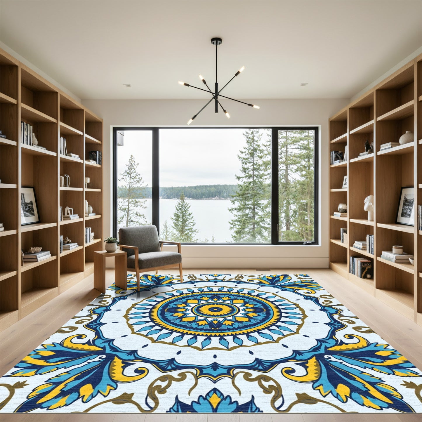 Vibrant Blue Yellow Medallion Floral Rug