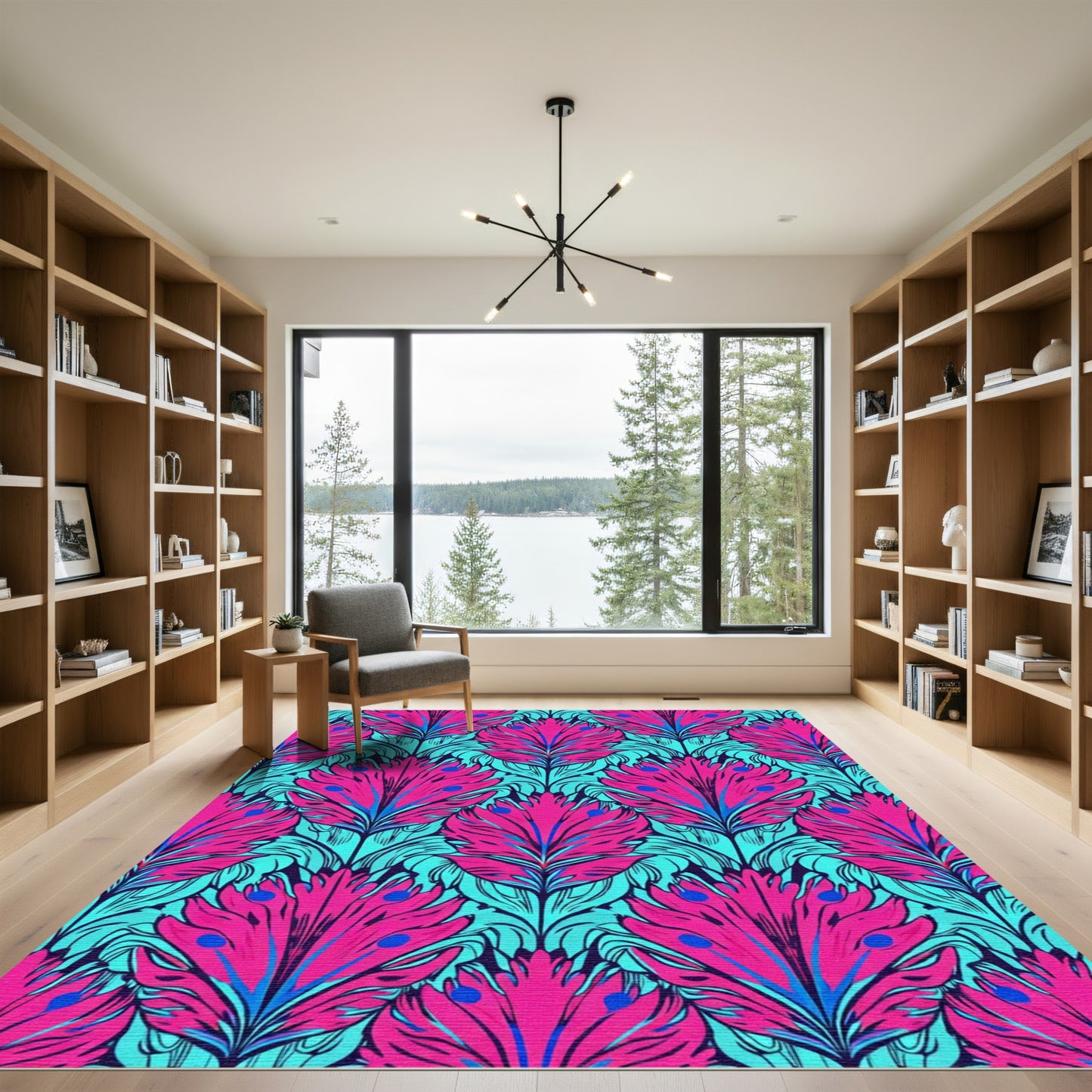 Hot Pink Teal Feathered Bloom Rug