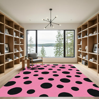 Playful Pink Black Polka Dots Rug