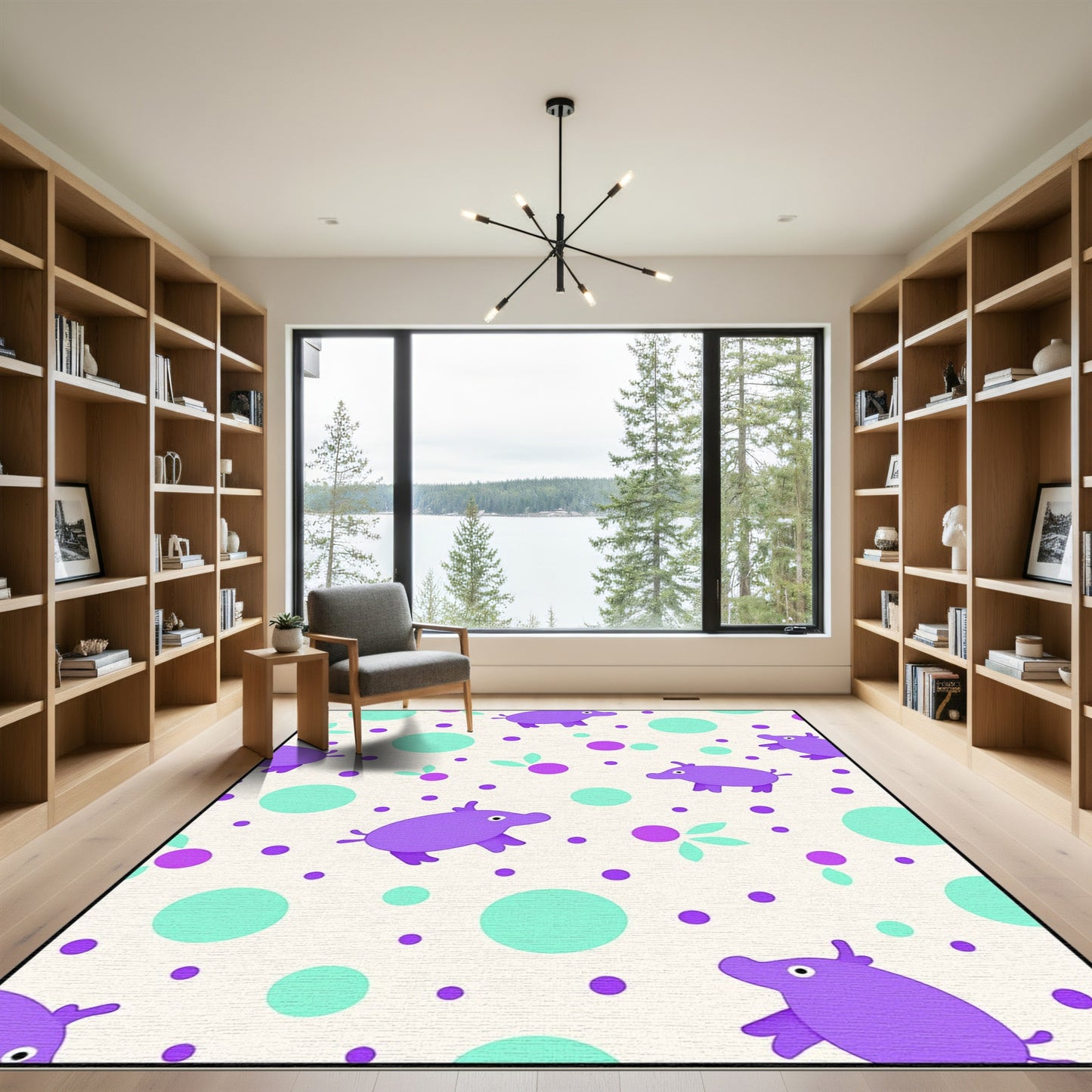 Whimsical Purple Pig Dots Trio Rug