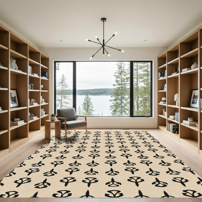 Black Abstract Hieroglyph Beige Rug