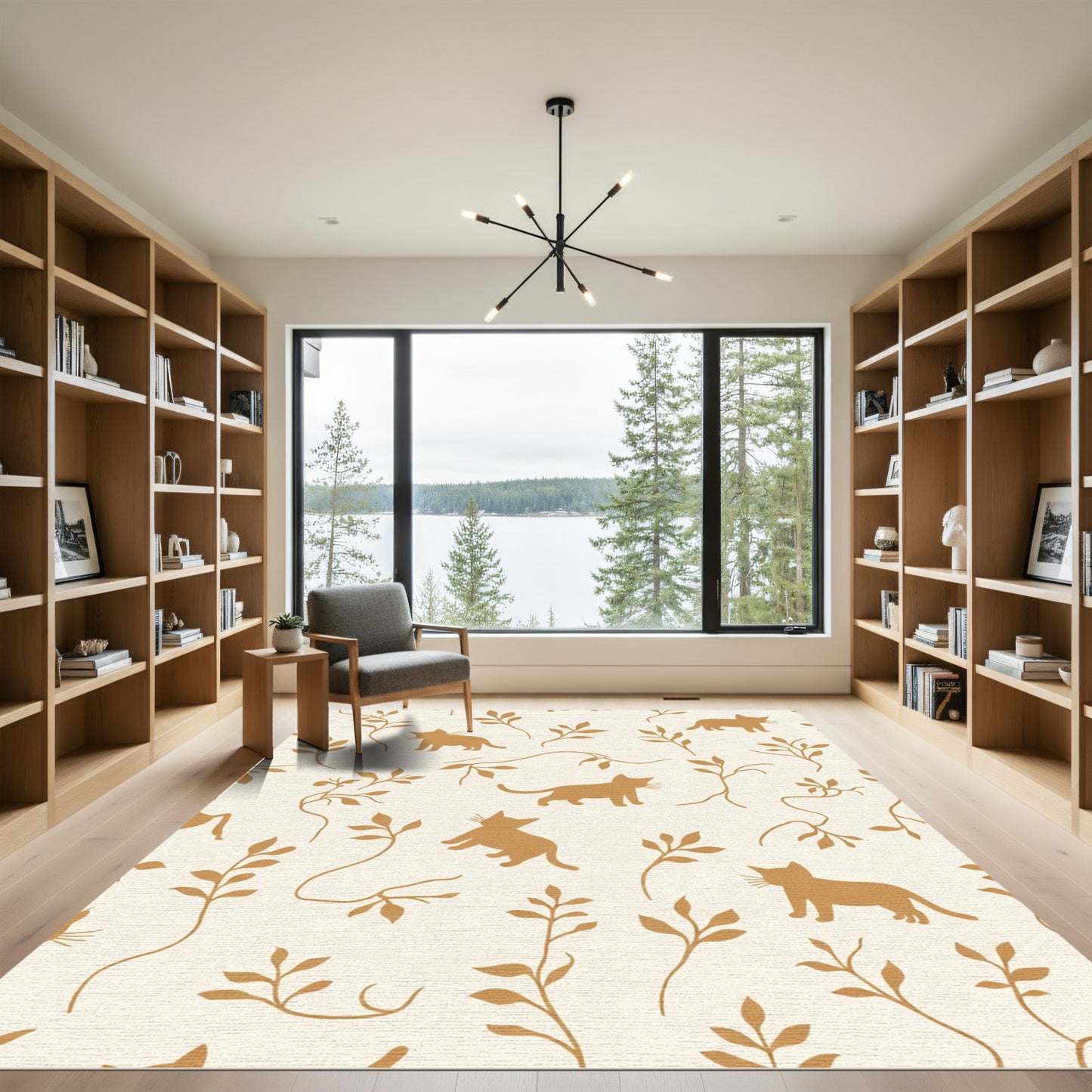 Golden Cat Vine Silhouette Rug