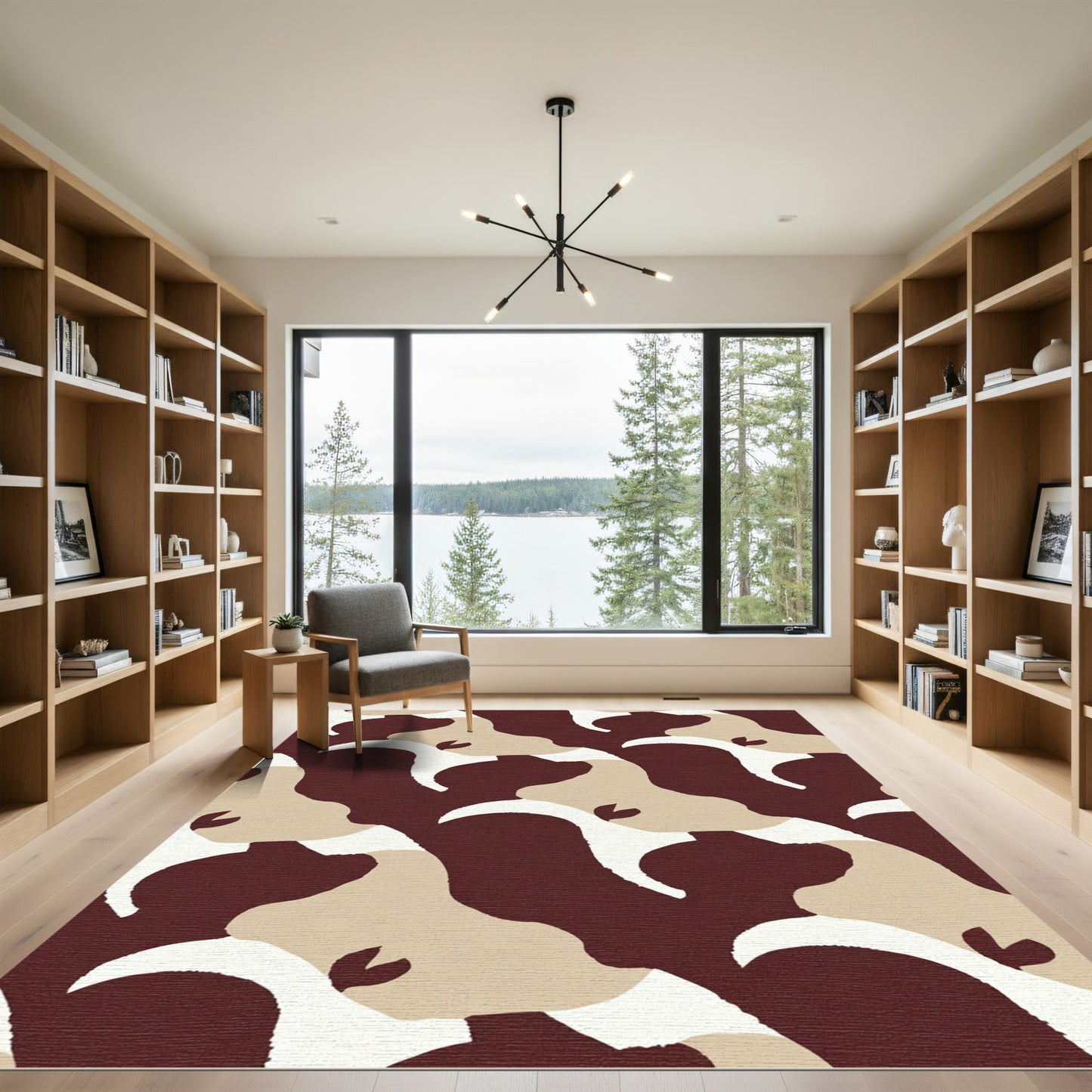 Abstract Terracotta Tan Swirl Rug