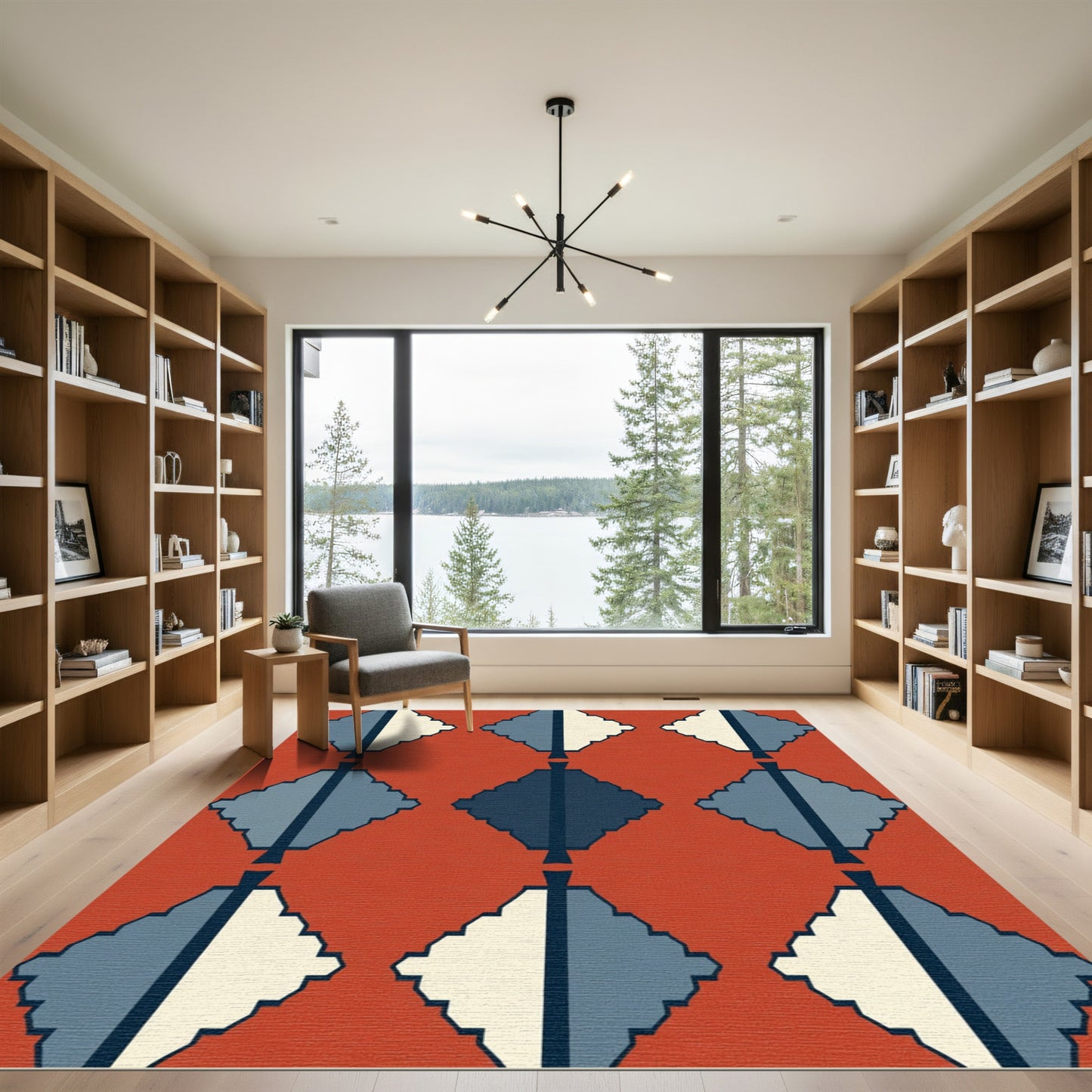 Terracotta Blue Diamond Geometric Gradient Rug