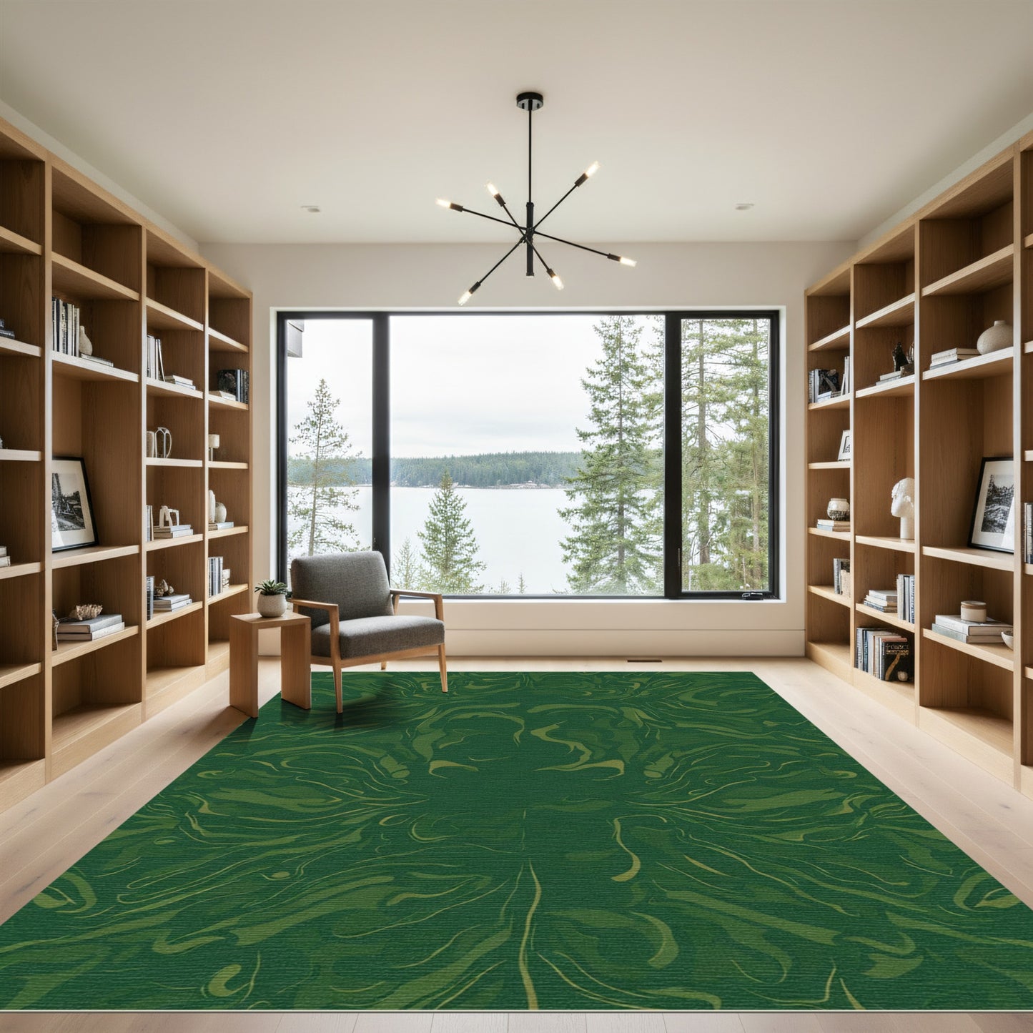 Emerald Green Swirling Amorphic Shapes Rug