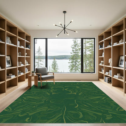Emerald Green Swirling Amorphic Shapes Rug