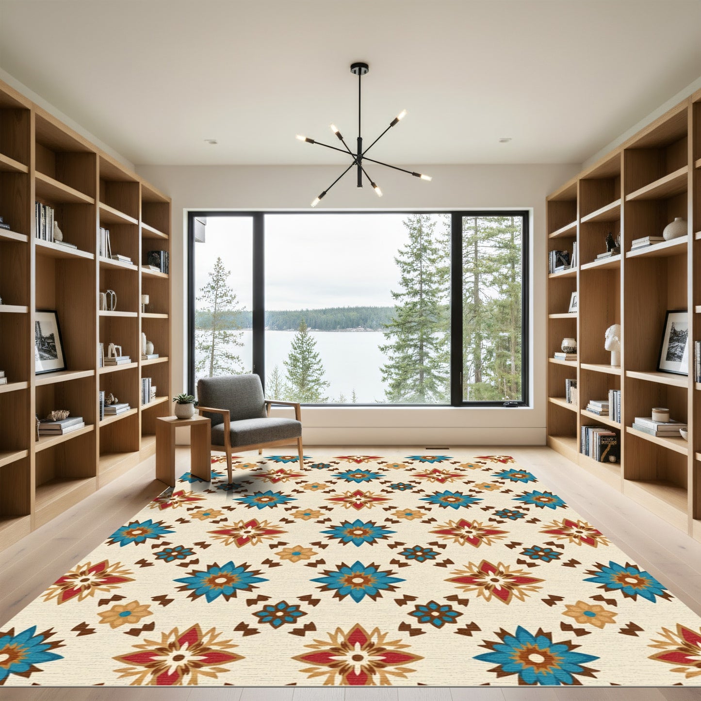 Azure Red Brown Floral Lattice Rug