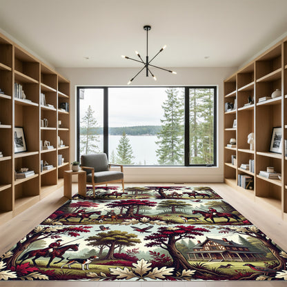 Equestrian Countryside Scene Hunting Artwork Rug