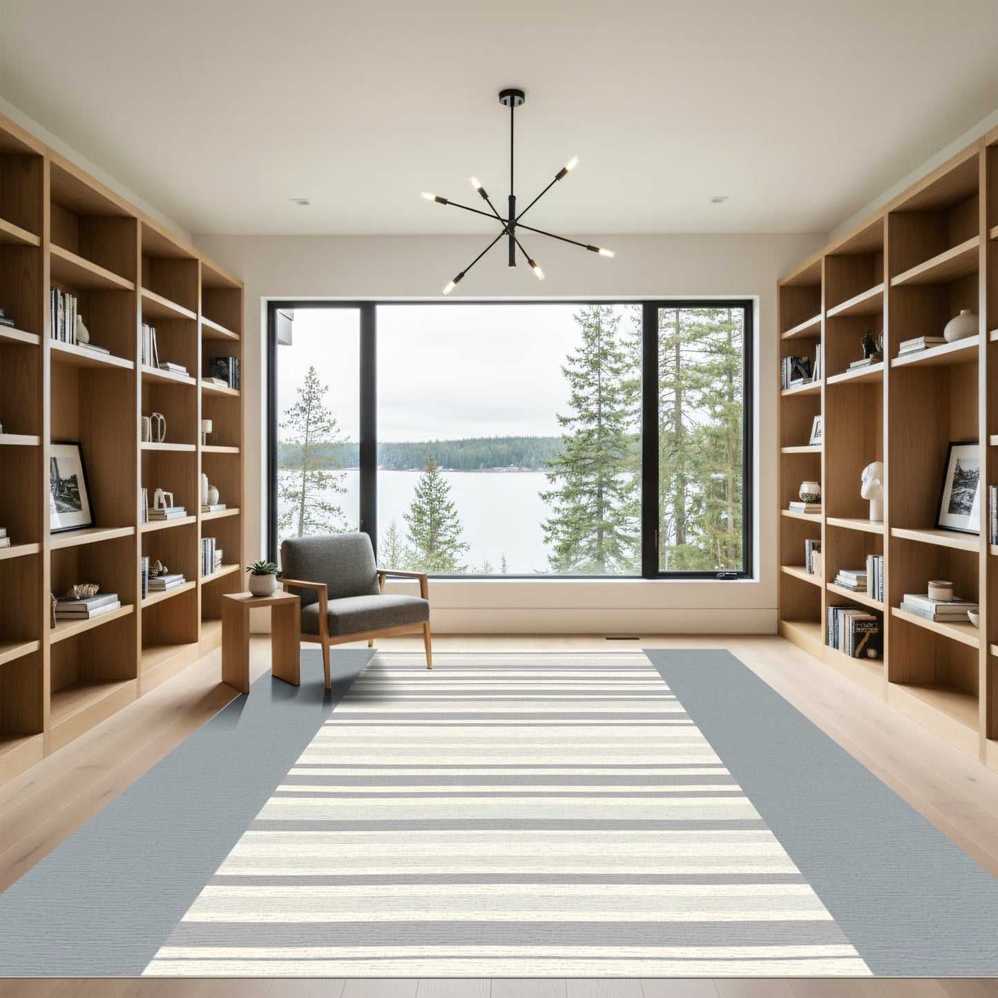 Neutral Gray Cream Striped Rug
