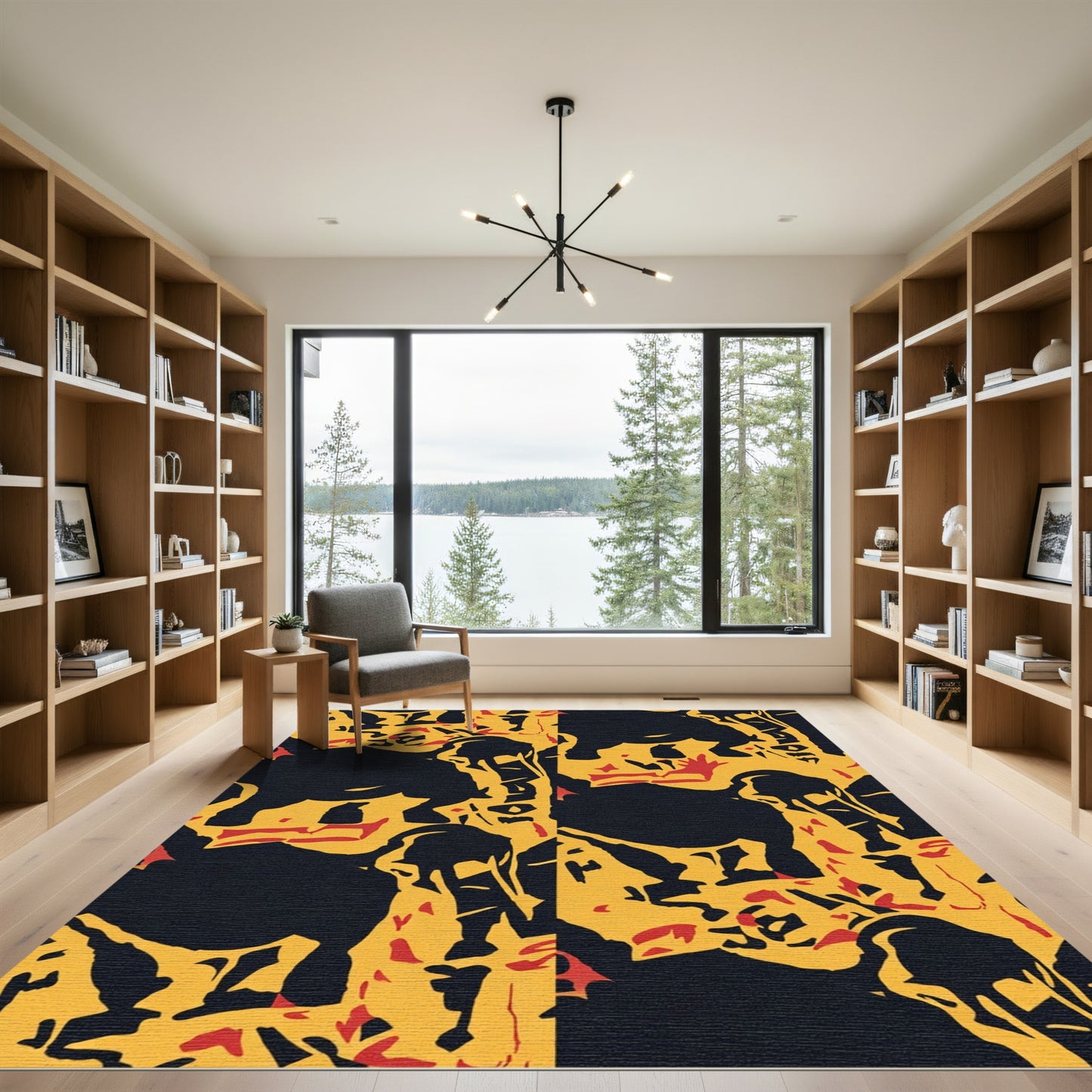 Bold Yellow Black Red Abstract Horses Rug
