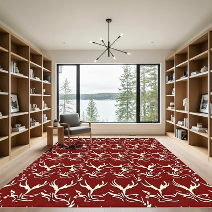 Crimson Ivory Abstract Organic Weave Rug