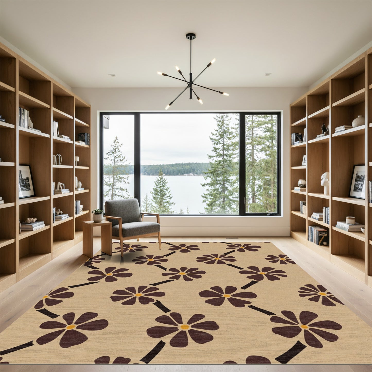 Brown Floral Vine Zigzag Rug