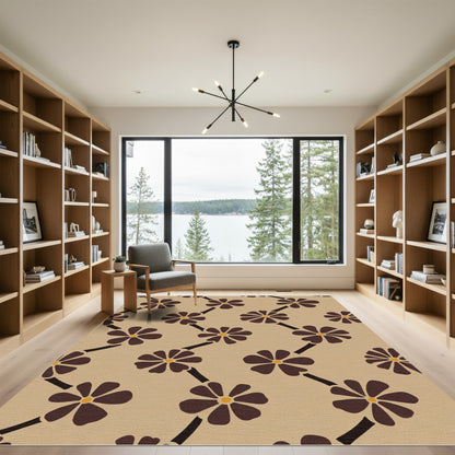 Brown Floral Vine Zigzag Rug