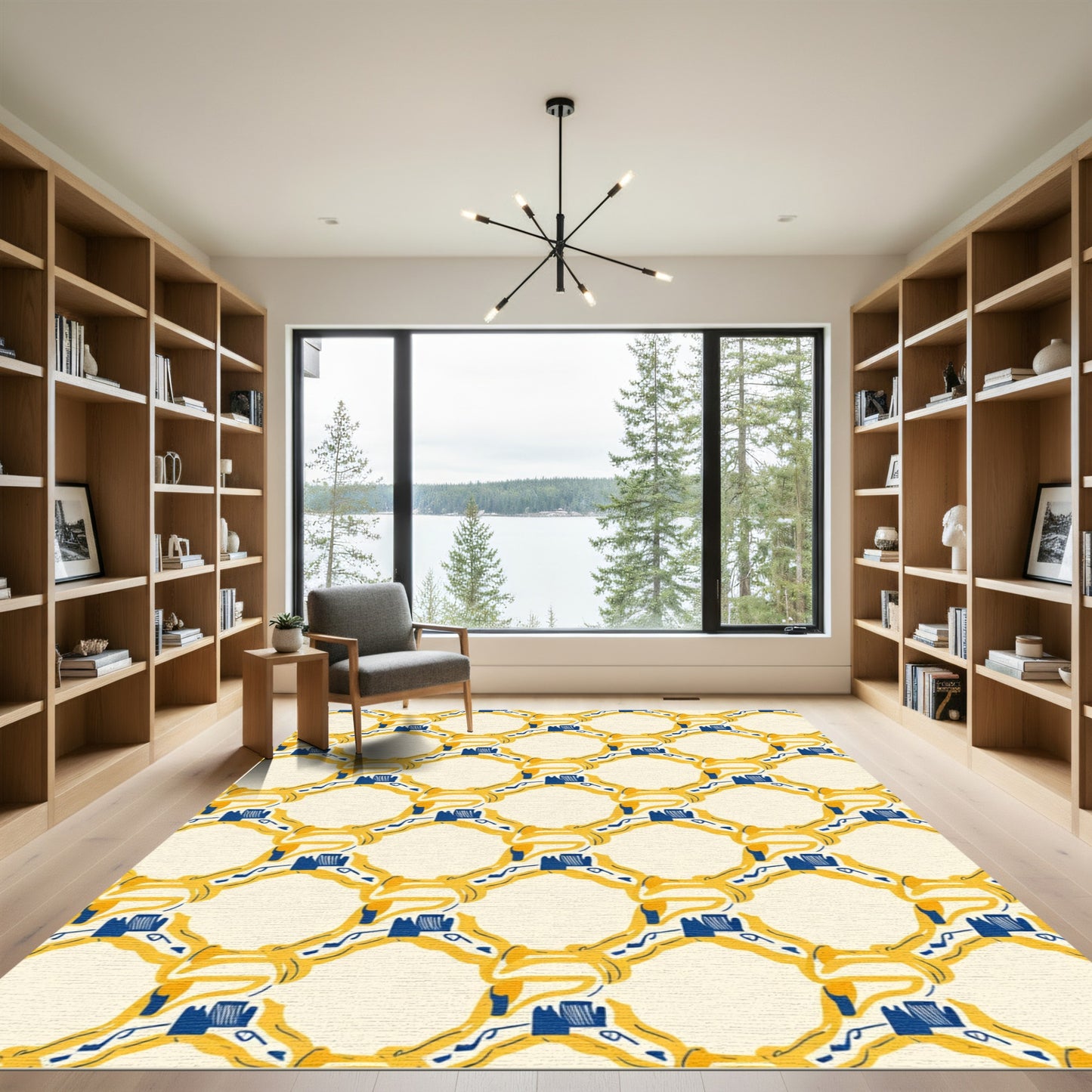 Golden Yellow Interlocking Diamond Shapes Rug