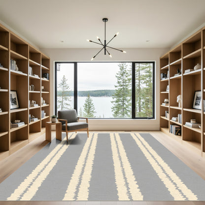 Gray And Cream Textured Stripes Rug