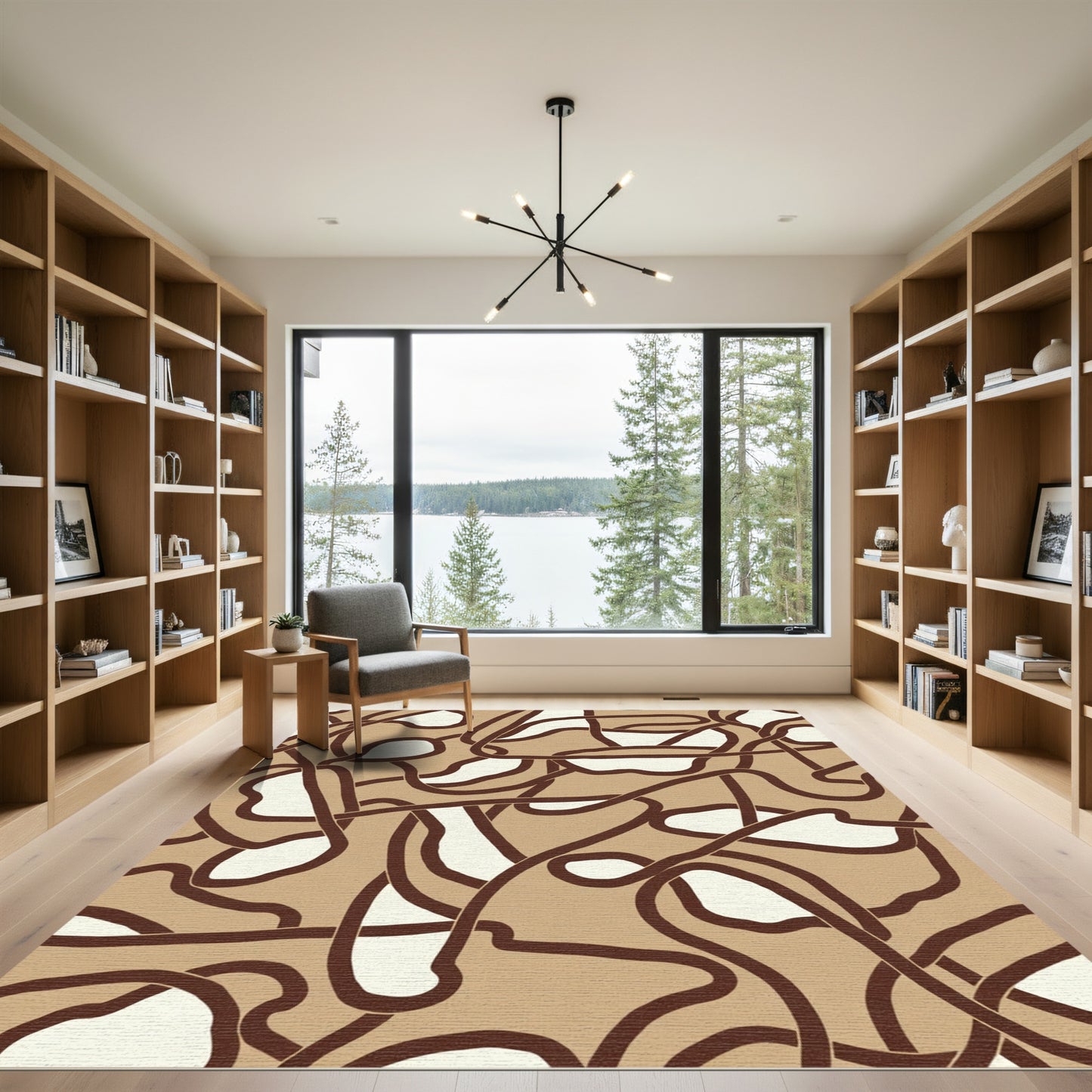 Brown Tan Abstract Intertwined Lines Rug