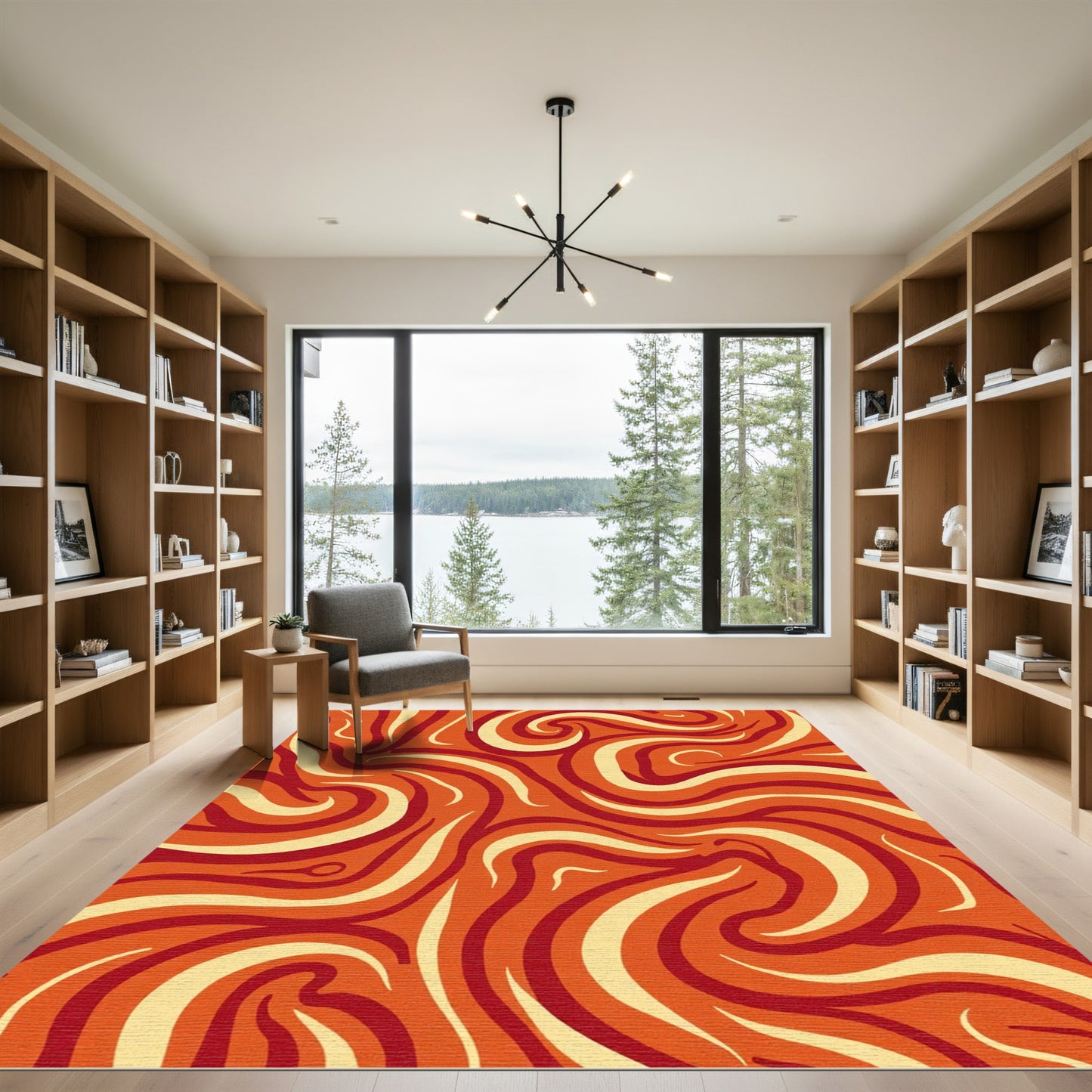 Vibrant Red Swirling Abstract Lines Rug