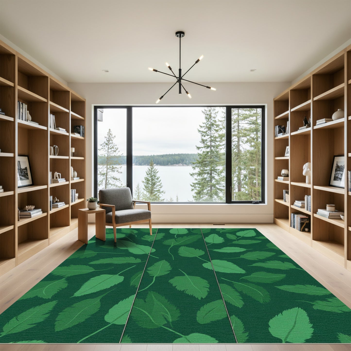 Emerald Green Leafy Branch Pattern Rug