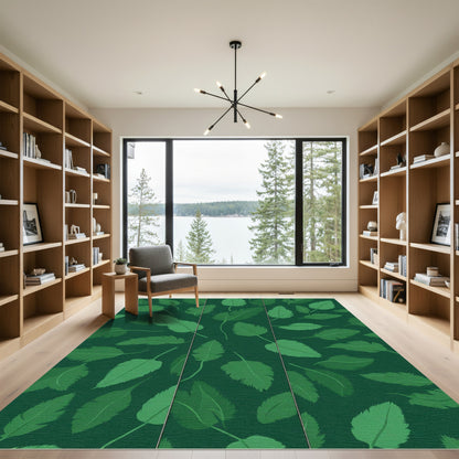 Emerald Green Leafy Branch Pattern Rug