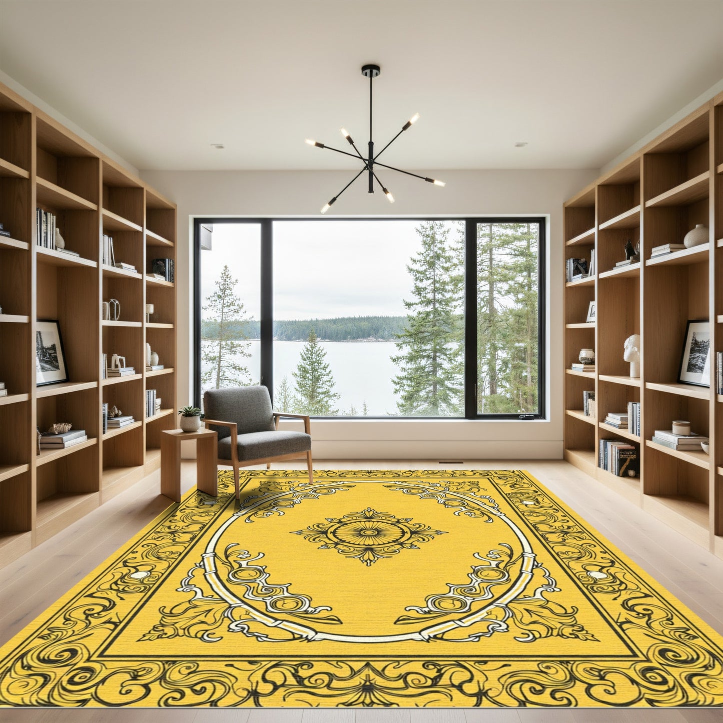 Lush Yellow Ornate Scrollwork Medallion Rug