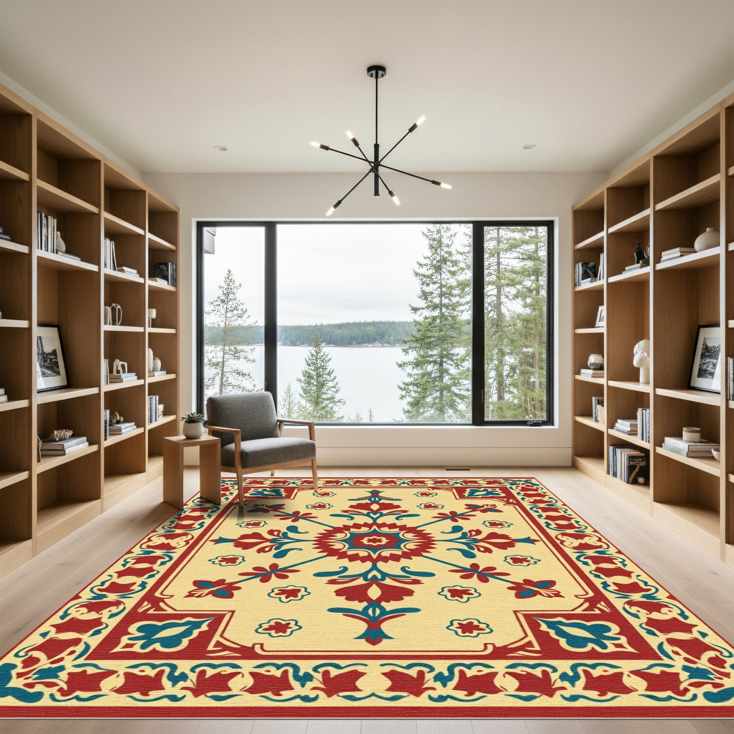 Crimson Teal Floral Medallion Layout Rug