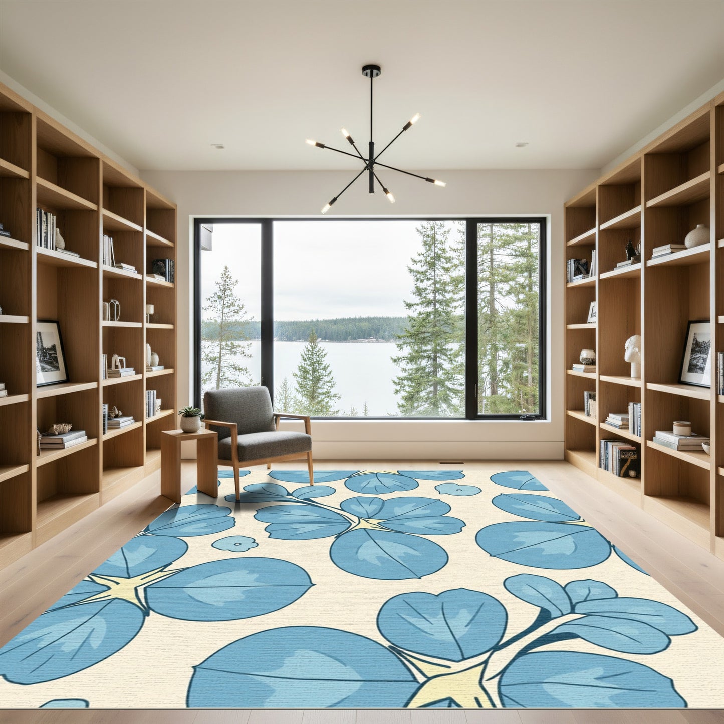 Powdery Blue Floral Cluster Rug