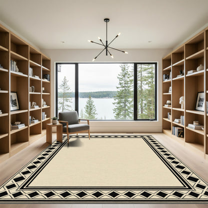 Black Diamond Border Geometric Cream Rug