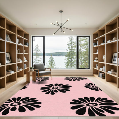 Black Petal Flower Garden Pink Rug