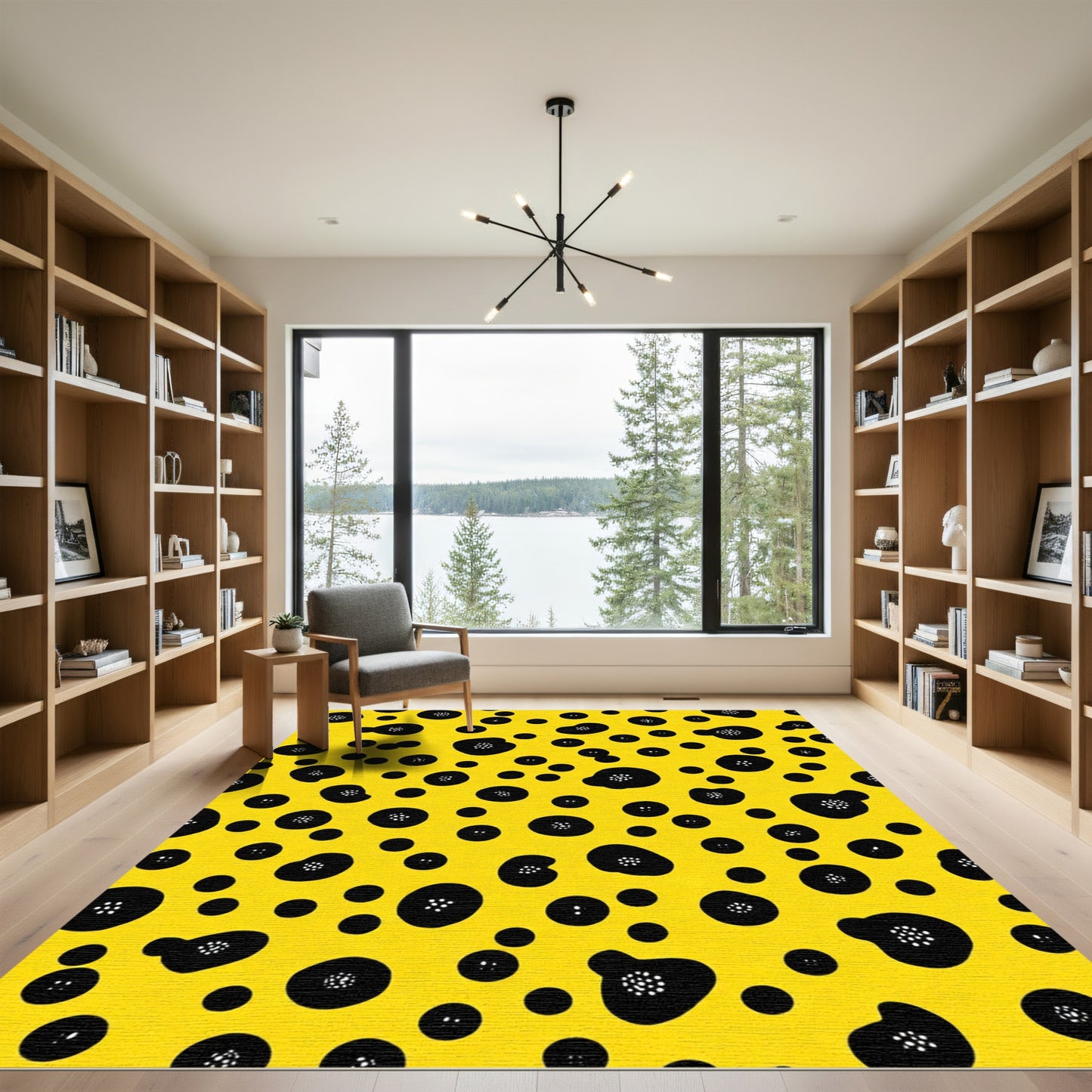 Bold Yellow Black Floral Pop Rug