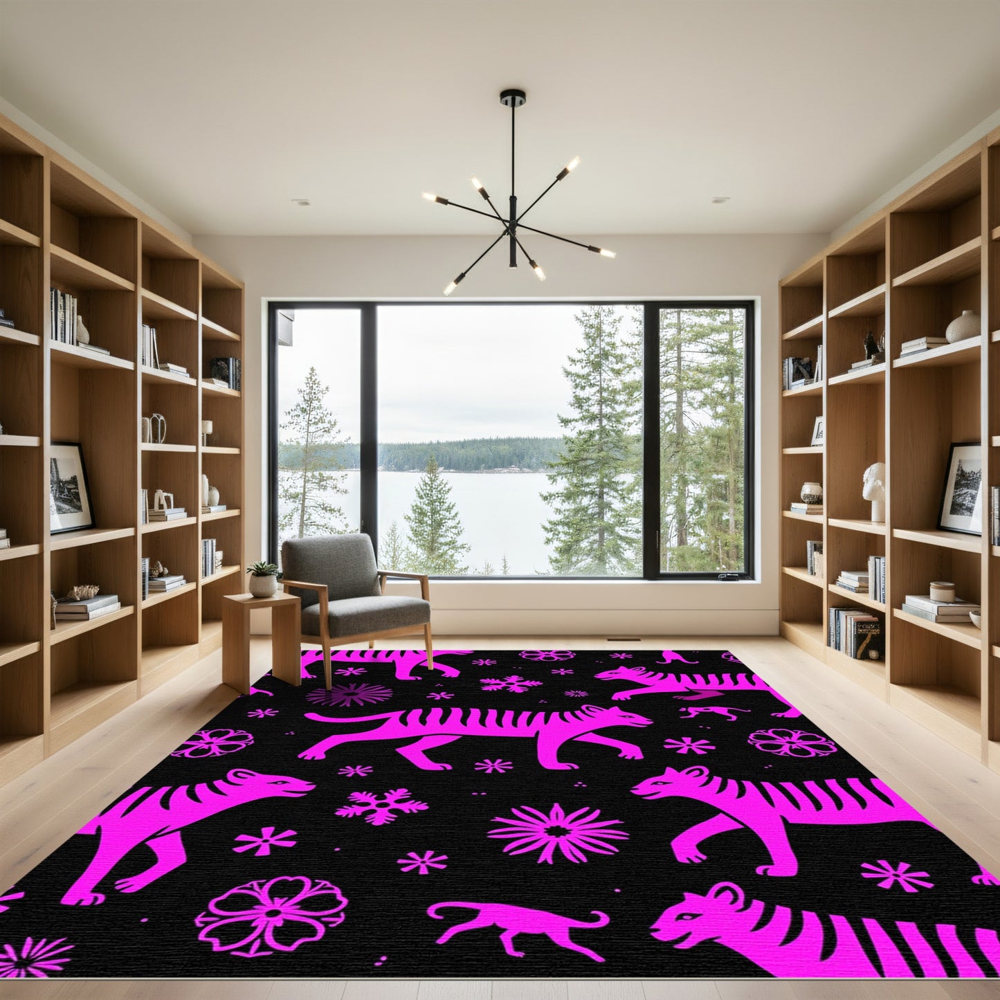 Bold Pink Tiger Floral Snowflake Repeat Rug