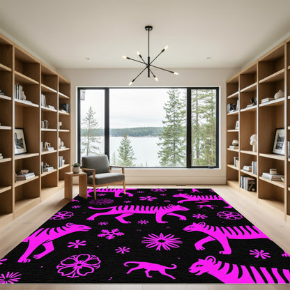 Bold Pink Tiger Floral Snowflake Repeat Rug