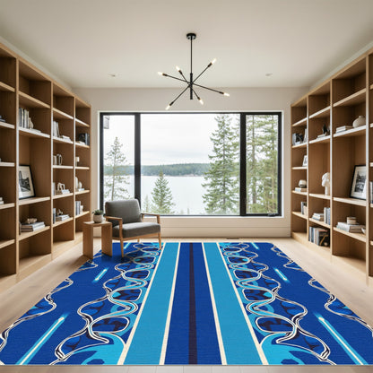 Bold Blue Abstract Wavy Stripes Rug