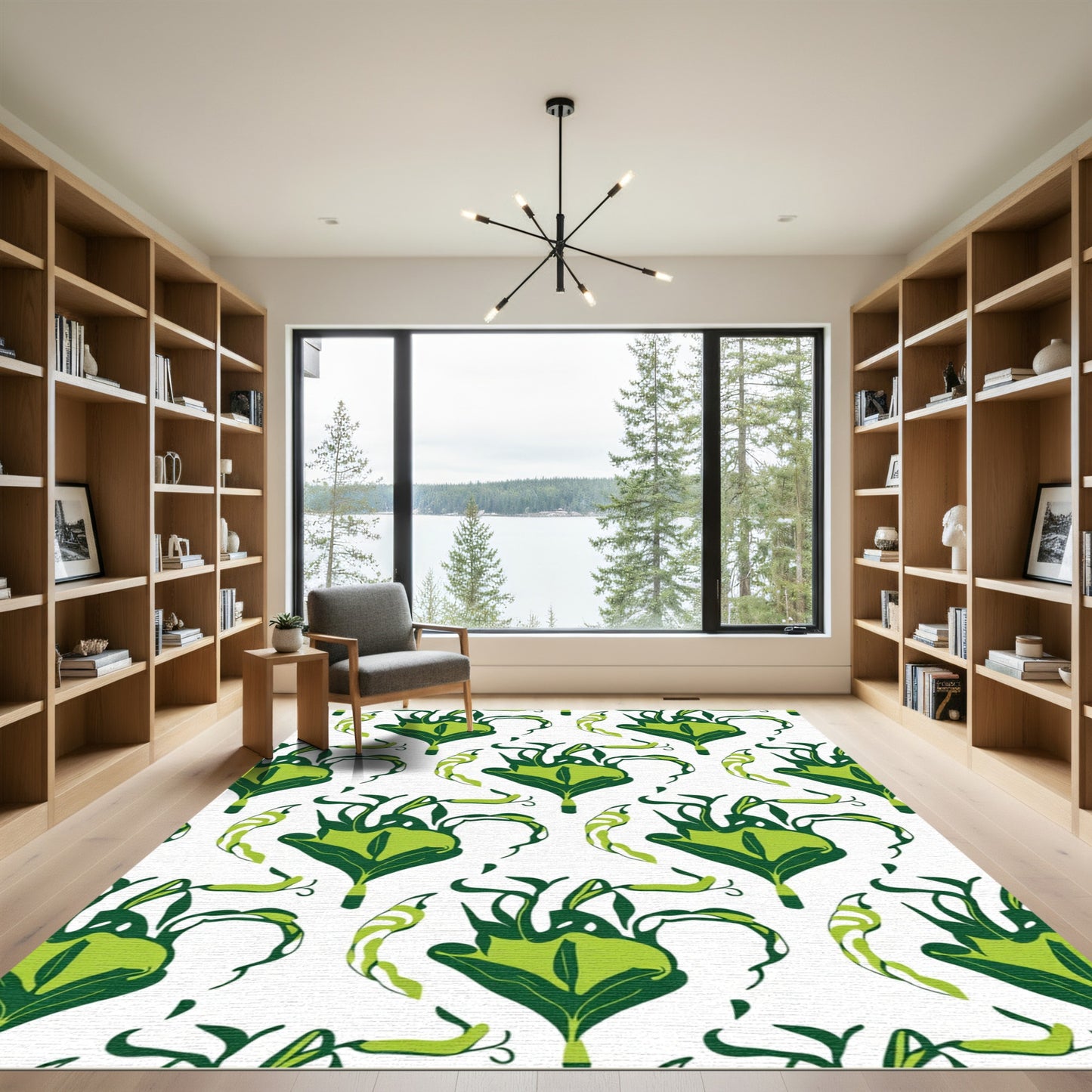 Emerald Green Art Nouveau Floral Rug